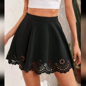 SHEIN Black Laser Cut High Waisted Mini Skirt size Large